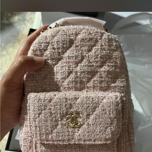 Chanel pink tweed mini backpack